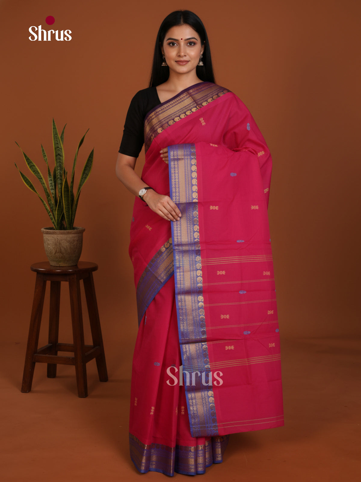 pink & Blue - Chettinad Mix Cotton-Without Blouse Saree -DLS06093 - Shop on Shrus.com