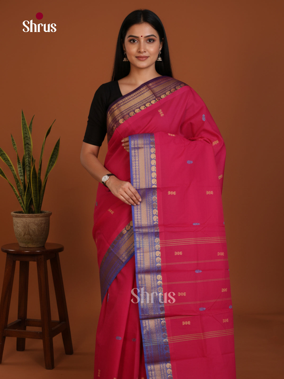 pink & Blue - Chettinad Mix Cotton-Without Blouse Saree -DLS06093 - Shop on Shrus.com