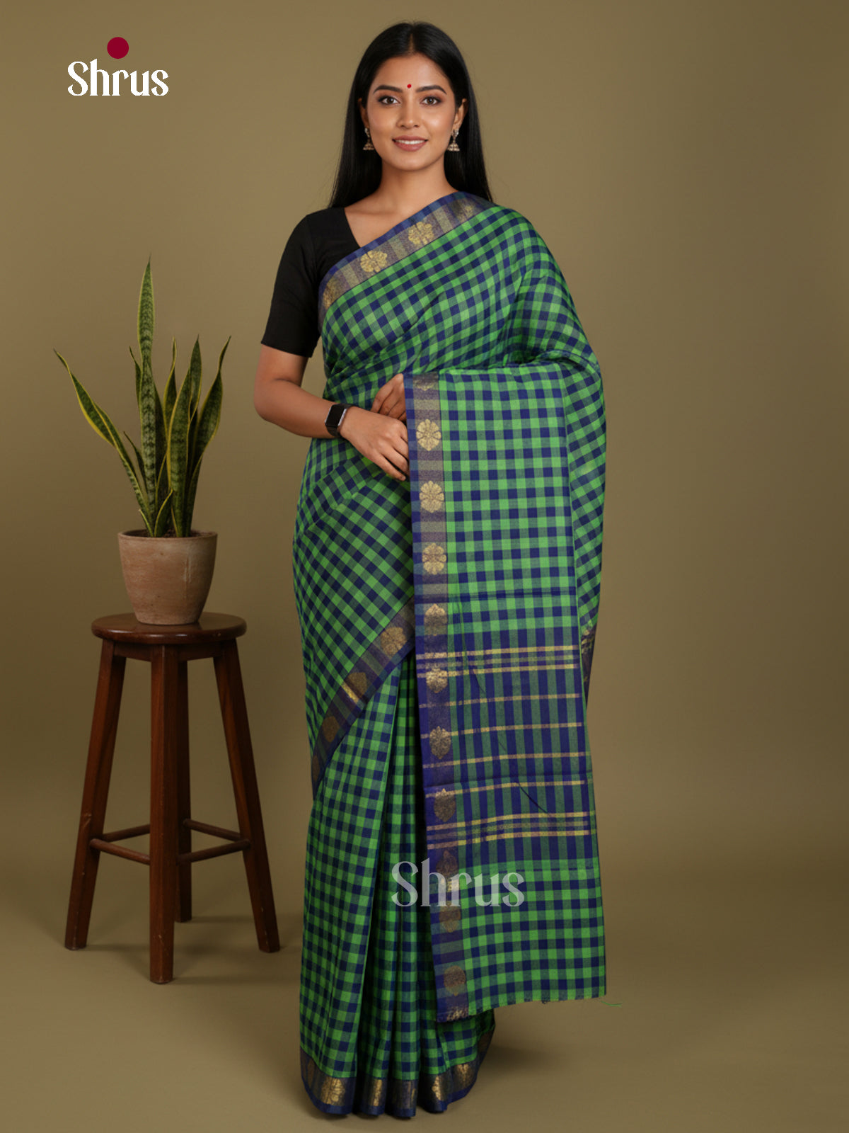 Green & Blue - Chettinad Mix Cotton-Without Blouse Saree- DLS06100 - Shop on Shrus.com