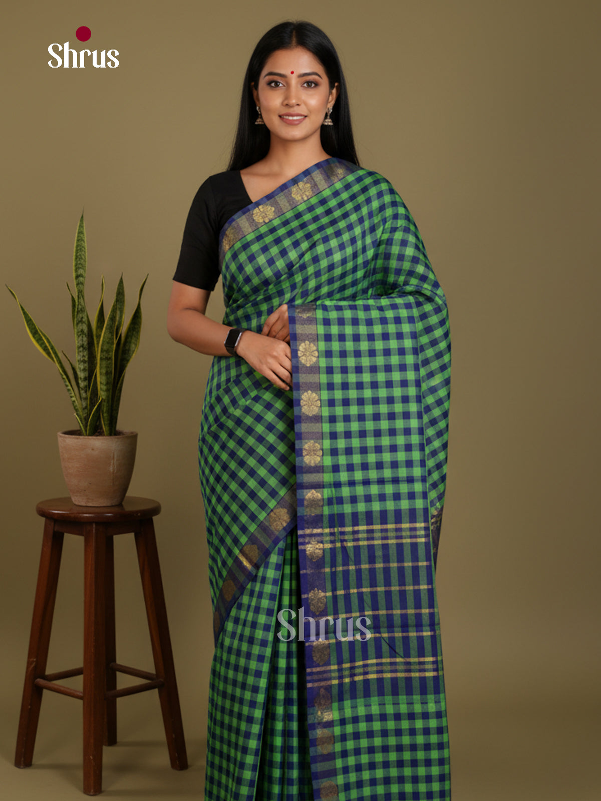 Green & Blue - Chettinad Mix Cotton-Without Blouse Saree- DLS06100 - Shop on Shrus.com
