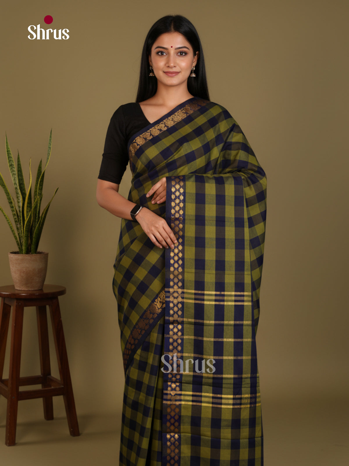 Blue & Green -DLS06103 - Chettinad Mix Cotton-Without Blouse Saree - Shop on Shrus.com