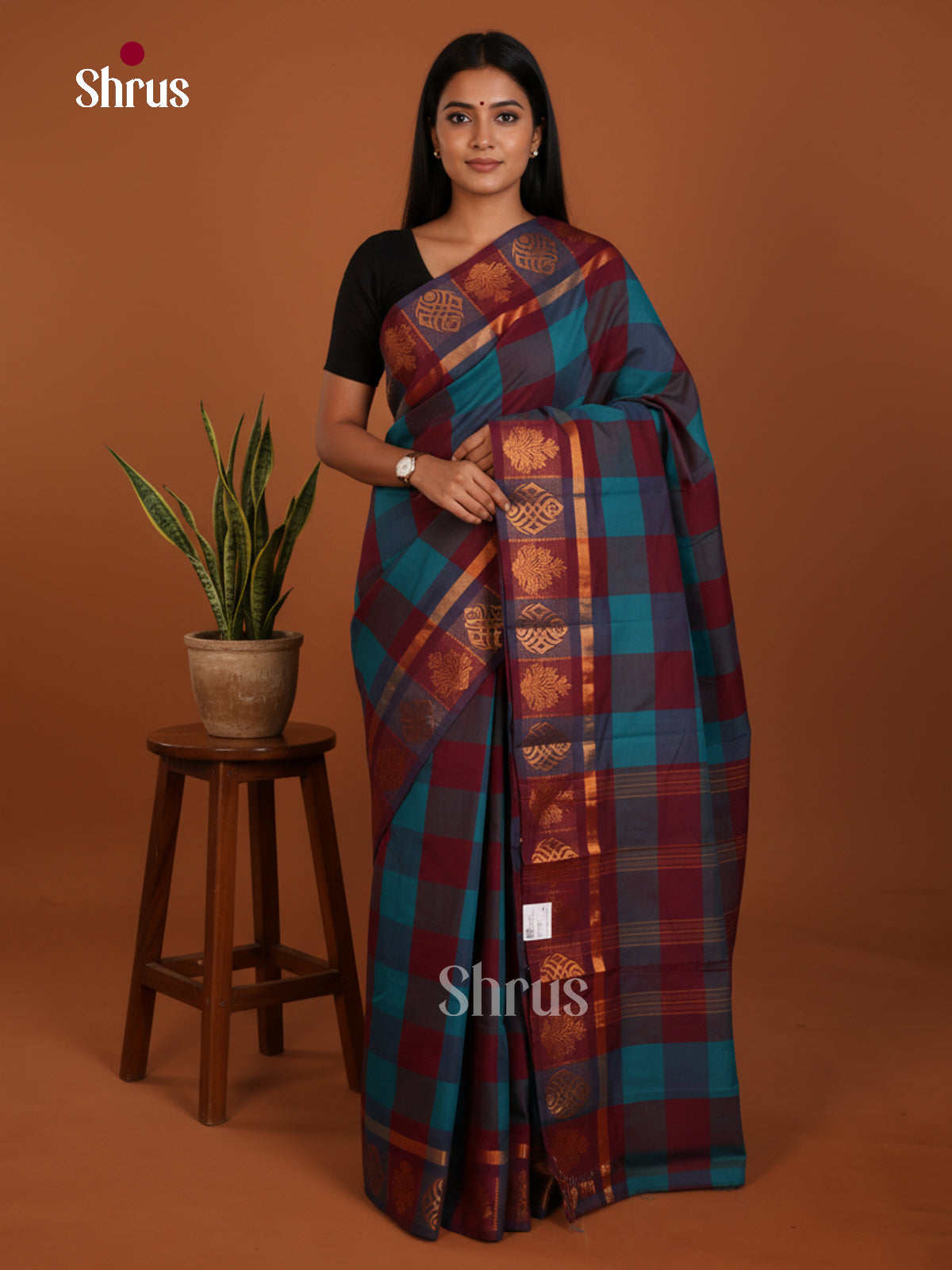 Blue & Maroon - Chettinad Mix Cotton-Without Blouse Saree -DLS06104 - Shop on Shrus.com