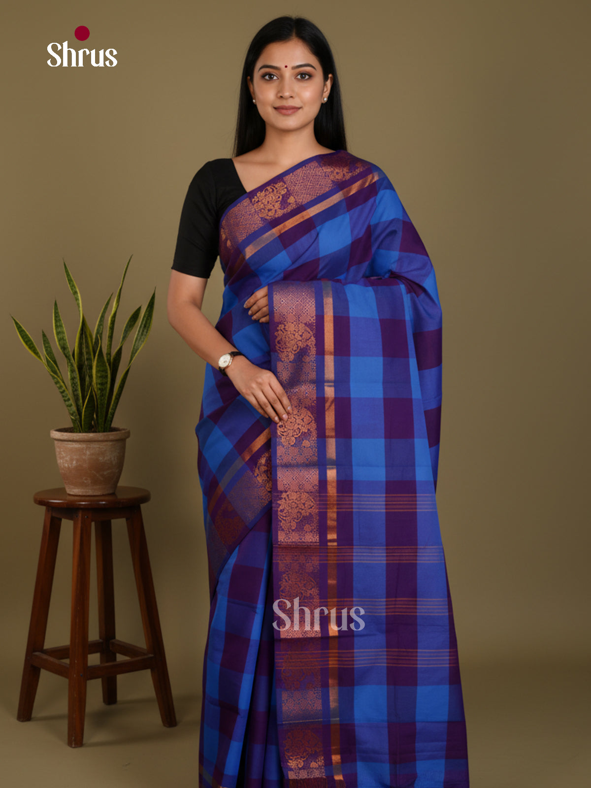 Blue & Violet- Chettinad Mix Cotton-Without Blouse Saree - DLS06107 - Shop on Shrus.com