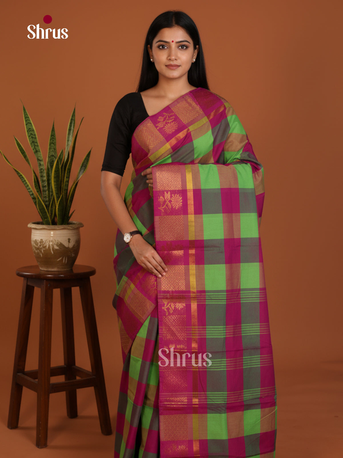 Green & maroon - Chettinad Mix Cotton-Without Blouse Saree- DLS06108 - Shop on Shrus.com