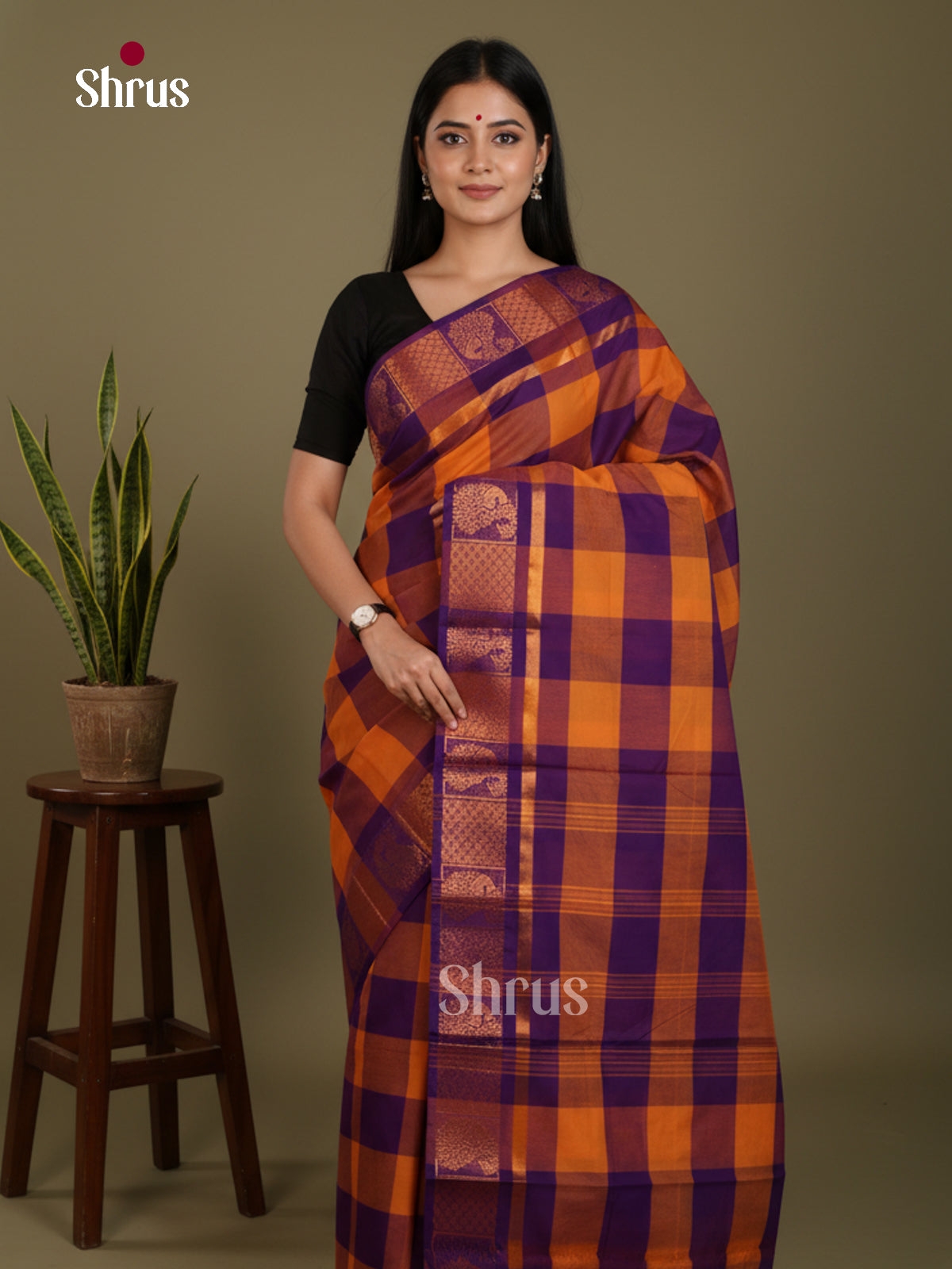 Mustard & Blue - Chettinad Mix Cotton-Without Blouse Saree- DLS06110 - Shop on Shrus.com