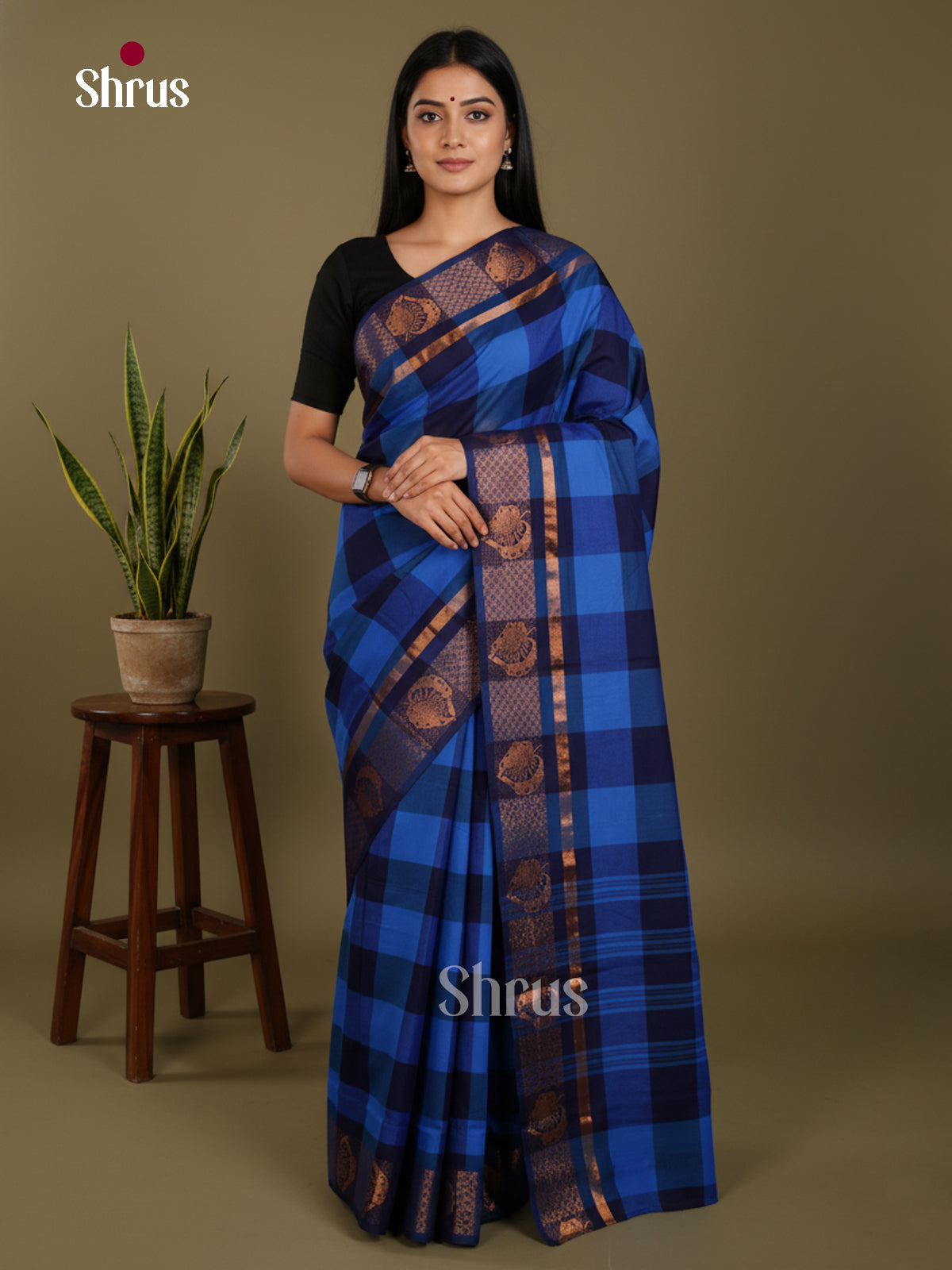 Light & Dark Blue - Chettinad Mix Cotton-Without Blouse Saree - DLS06113 - Shop on Shrus.com
