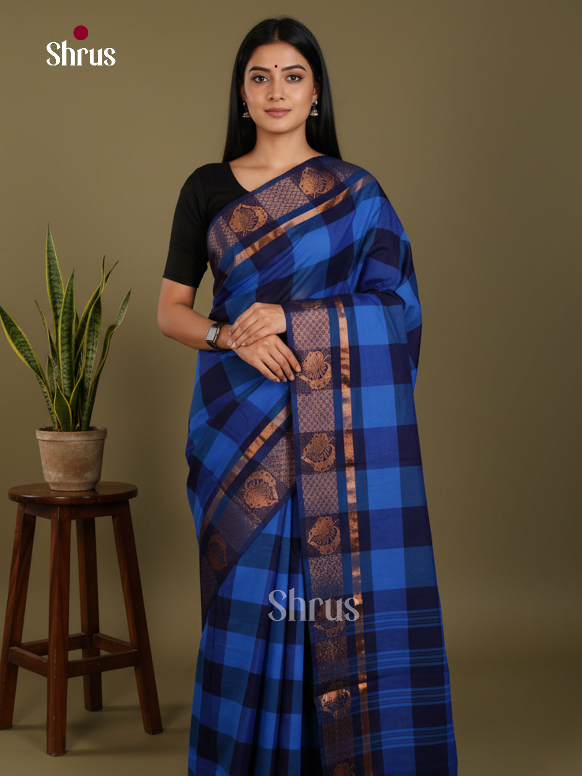 Light & Dark Blue - Chettinad Mix Cotton-Without Blouse Saree - DLS06113 - Shop on Shrus.com