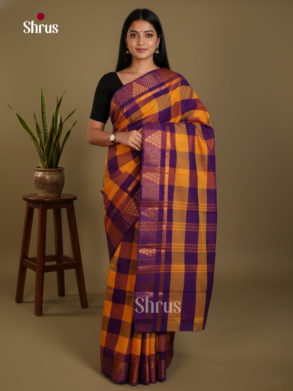 Mustard & Blue - Chettinad Mix Cotton-Without Blouse Saree- DLS06115 - Shop on Shrus.com