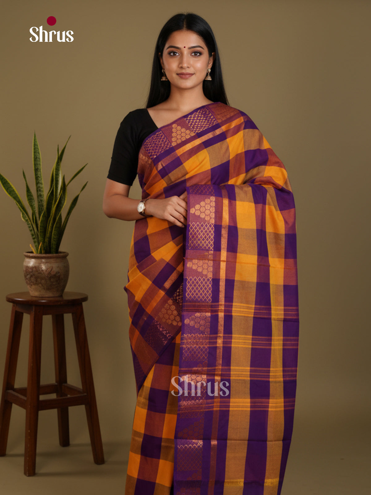 Mustard & Blue - Chettinad Mix Cotton-Without Blouse Saree- DLS06115 - Shop on Shrus.com