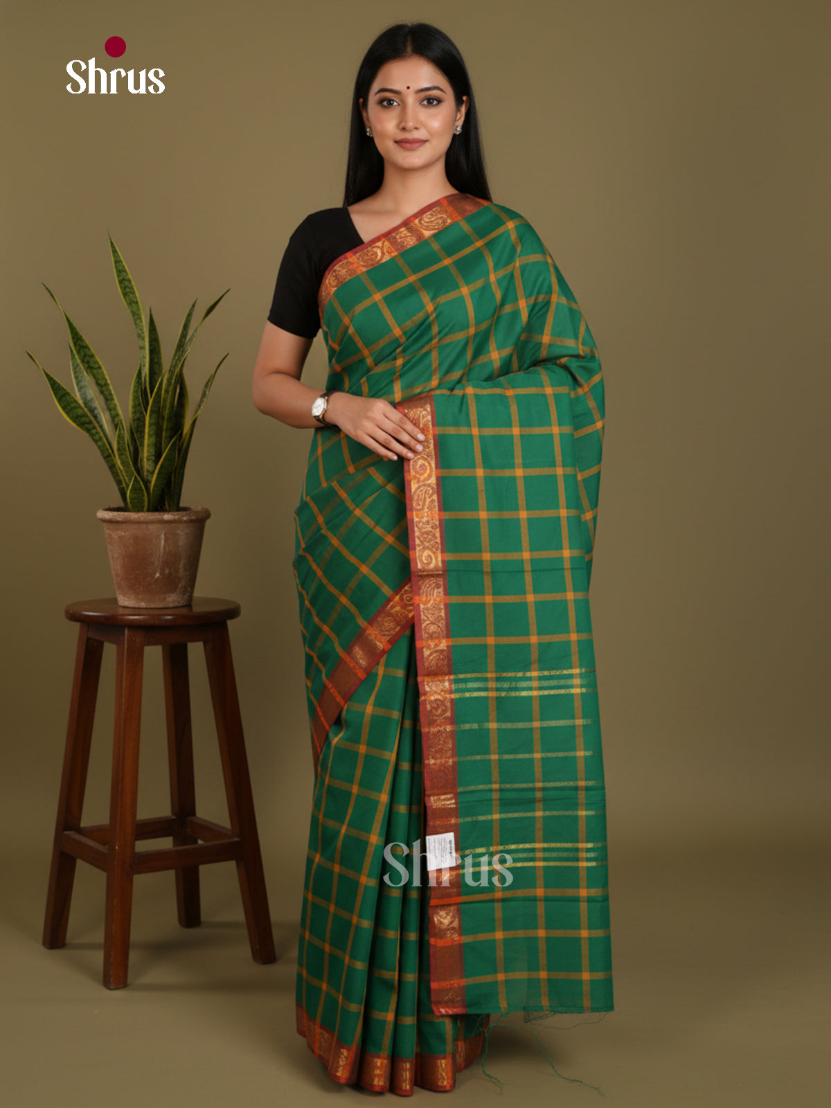 Green & Maroon - Chettinad Mix Cotton-Without Blouse Saree- DLS06117 - Shop on Shrus.com