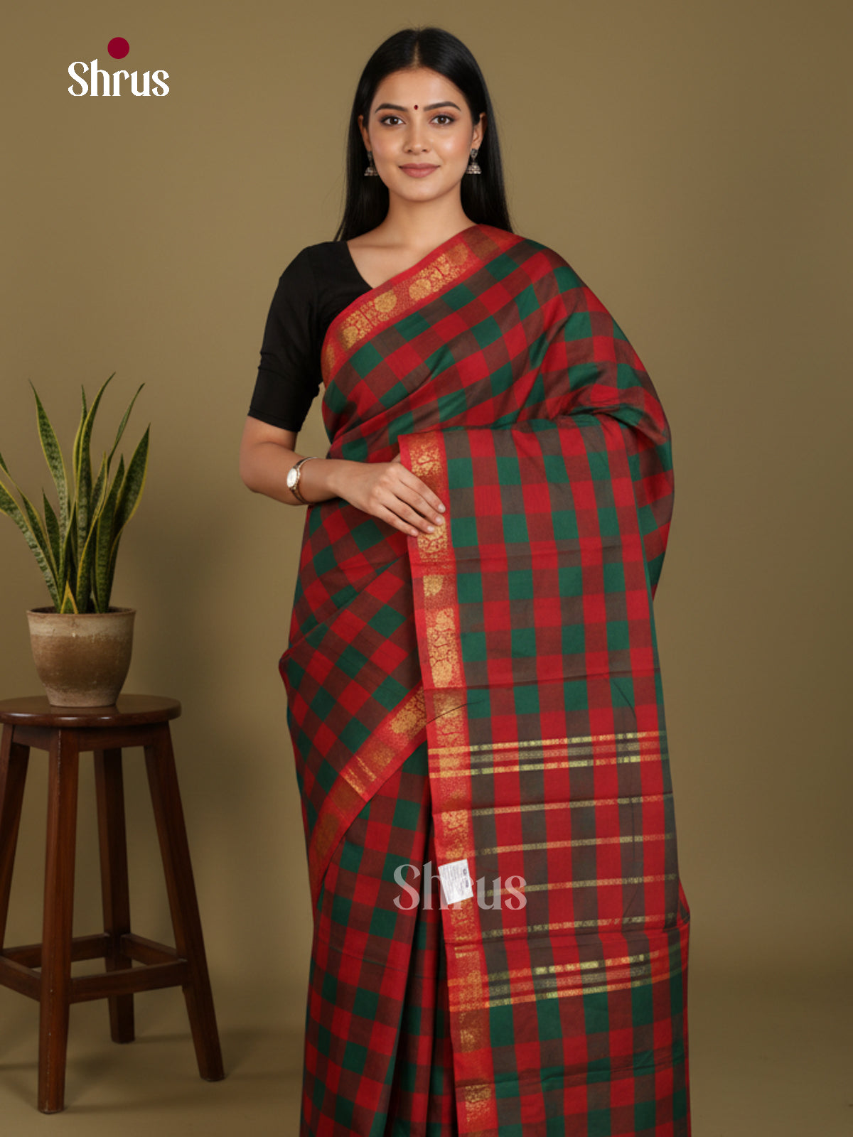 Red & Green- Chettinad Mix Cotton-Without Blouse Saree - DLS06118 - Shop on Shrus.com