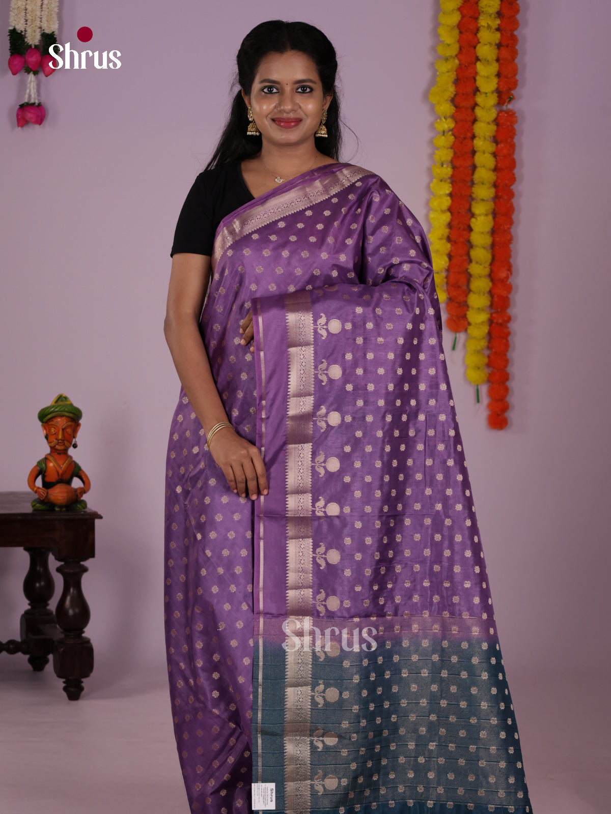 Purple & Blue - North Silk Cotton Saree - DLS06123 - Shop on Shrus.com