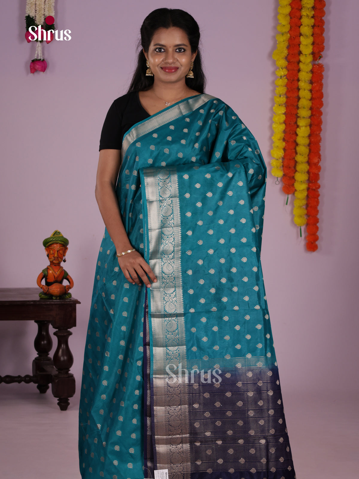 Blue & Navy blue- North Silk Cotton Saree - DLS06139