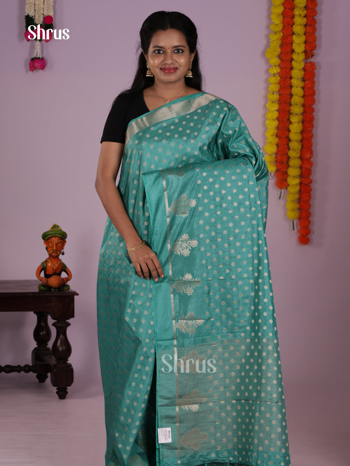 Teal- North Silk Cotton Saree - DLS06153 - Shop on Shrus.com