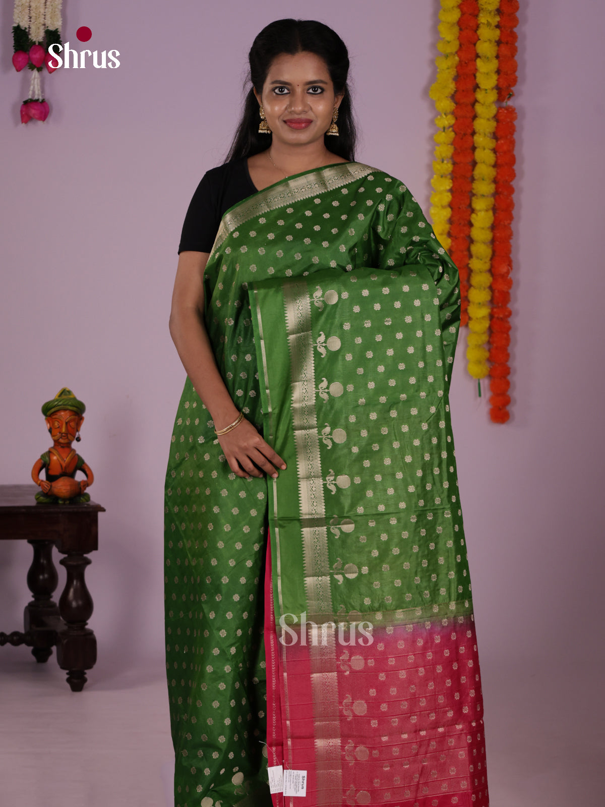Green & Red - North Silk Cotton Saree- DLS06175