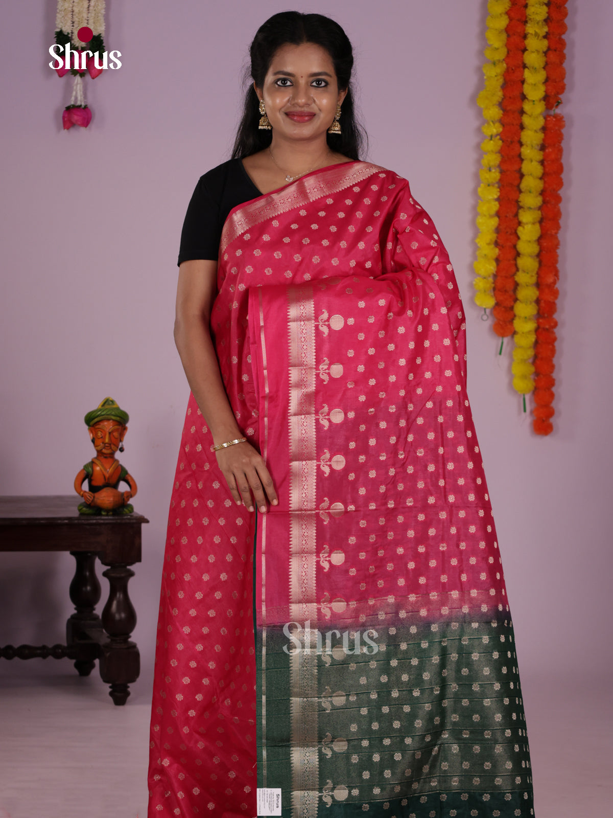 Pink & Green - North Silk Cotton Saree- DLS06177