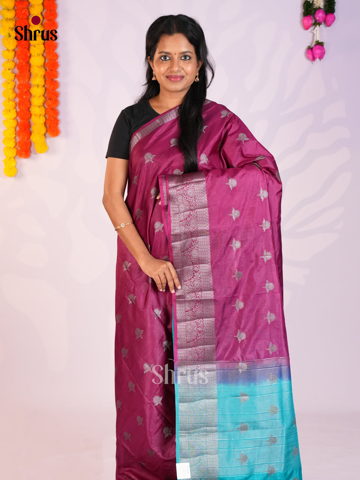 Wine & Blue - North Silk Cotton Saree- DLS06203