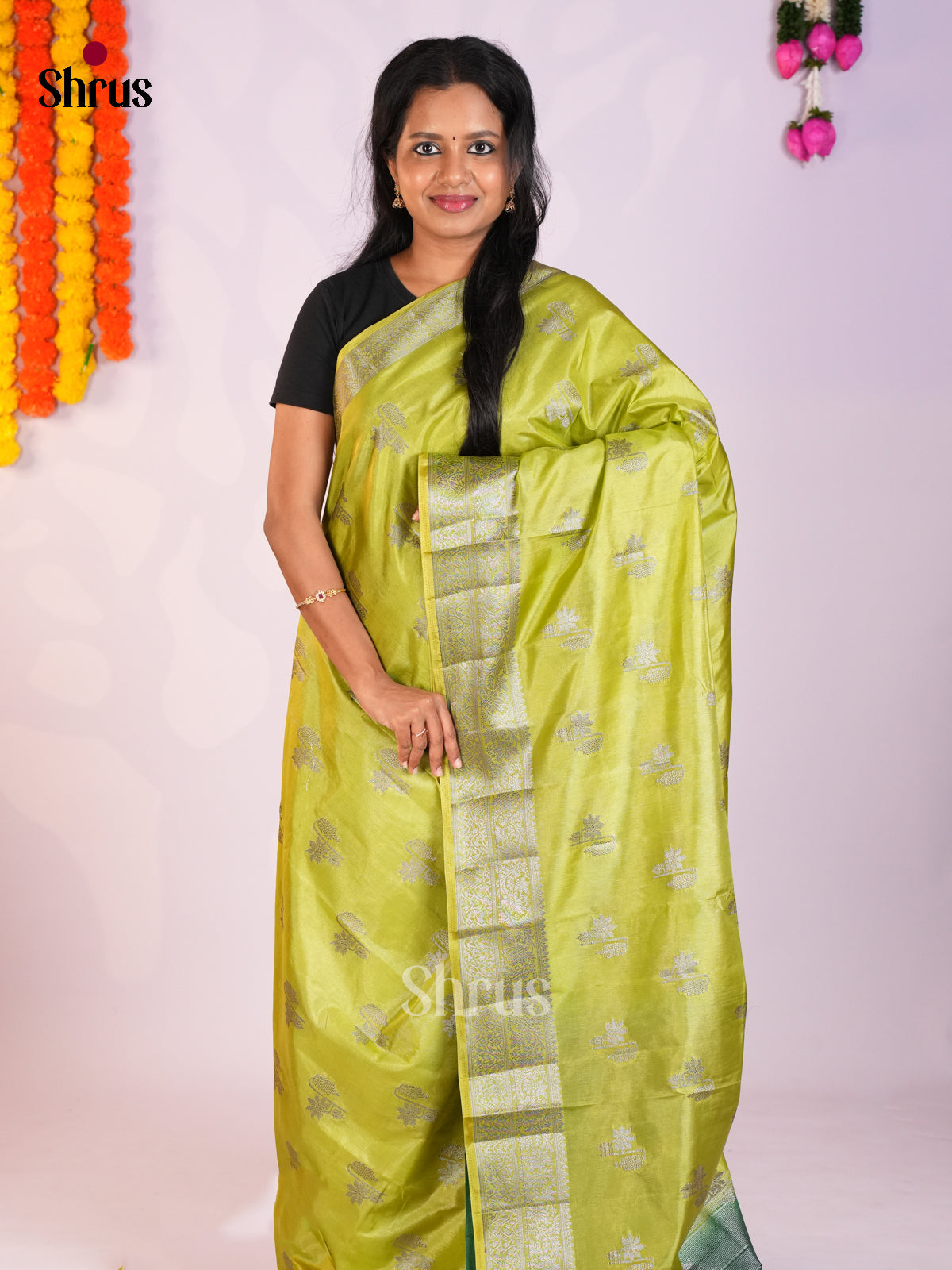 Light Green & Green- North Silk Cotton Saree-DLS06226