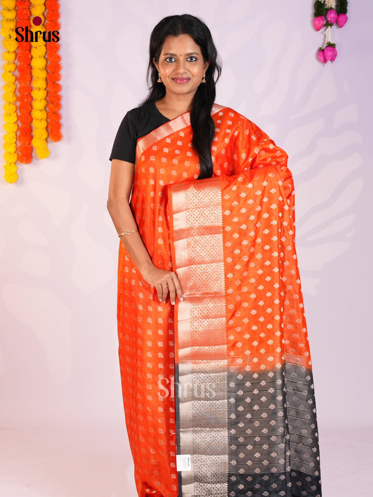 Orange & Black - North Silk Cotton Saree-DLS06238