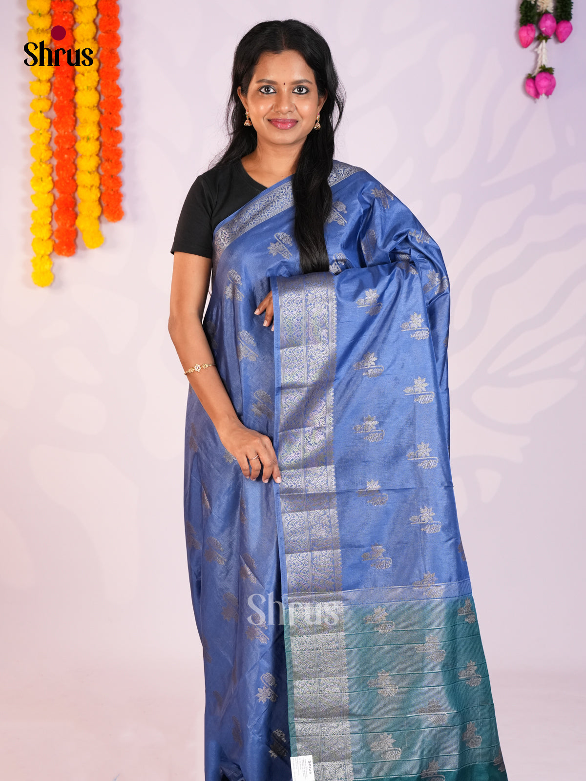 Blue & Green - North Silk Cotton Saree- DLS06258