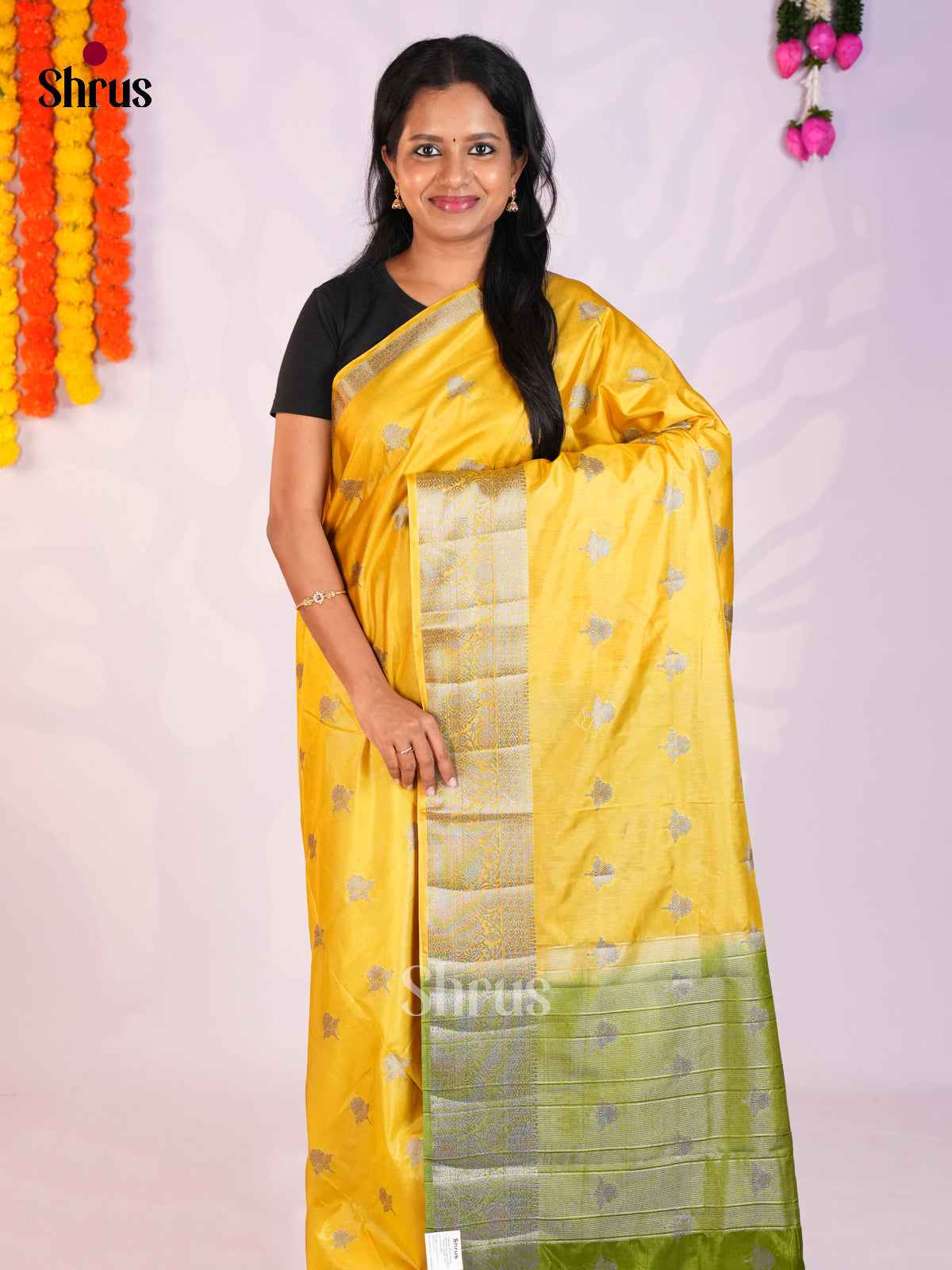 Yellow & Green - North Silk Cotton Saree- DLS06265