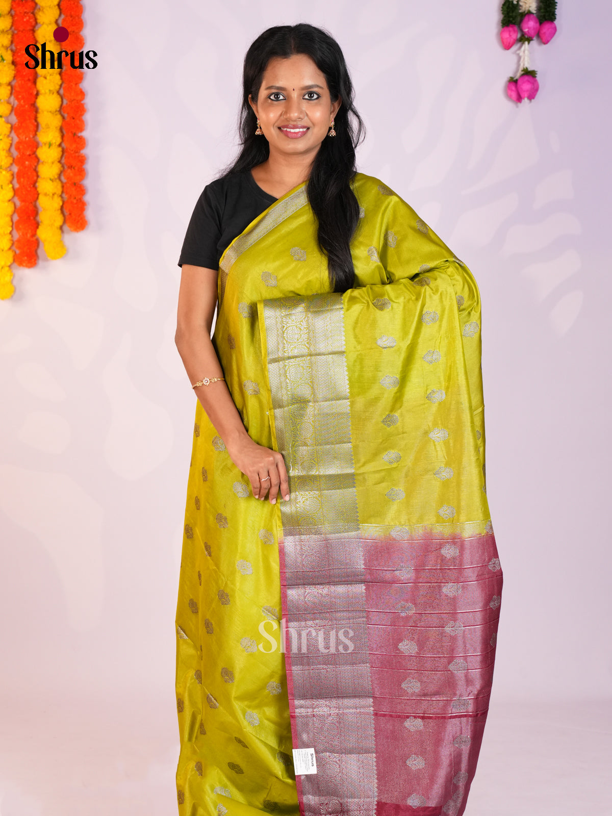 Light Green & Maroon - North Silk Cotton Saree-DLS06268