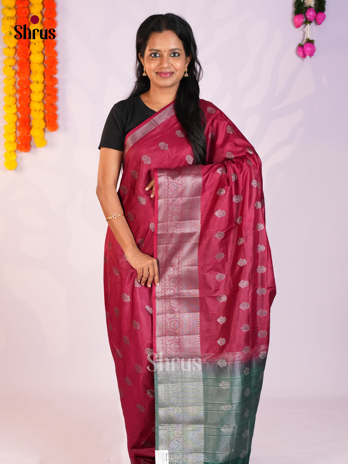 Maroon & Green- North Silk Cotton Saree -DLS06277