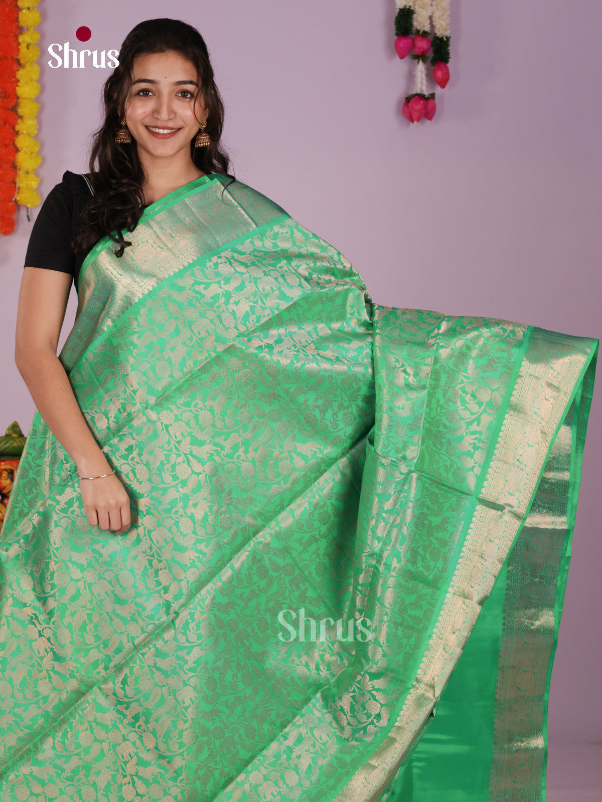 Chic & Elegant Green Soft Silk Saree with vanashingaram zari brocade