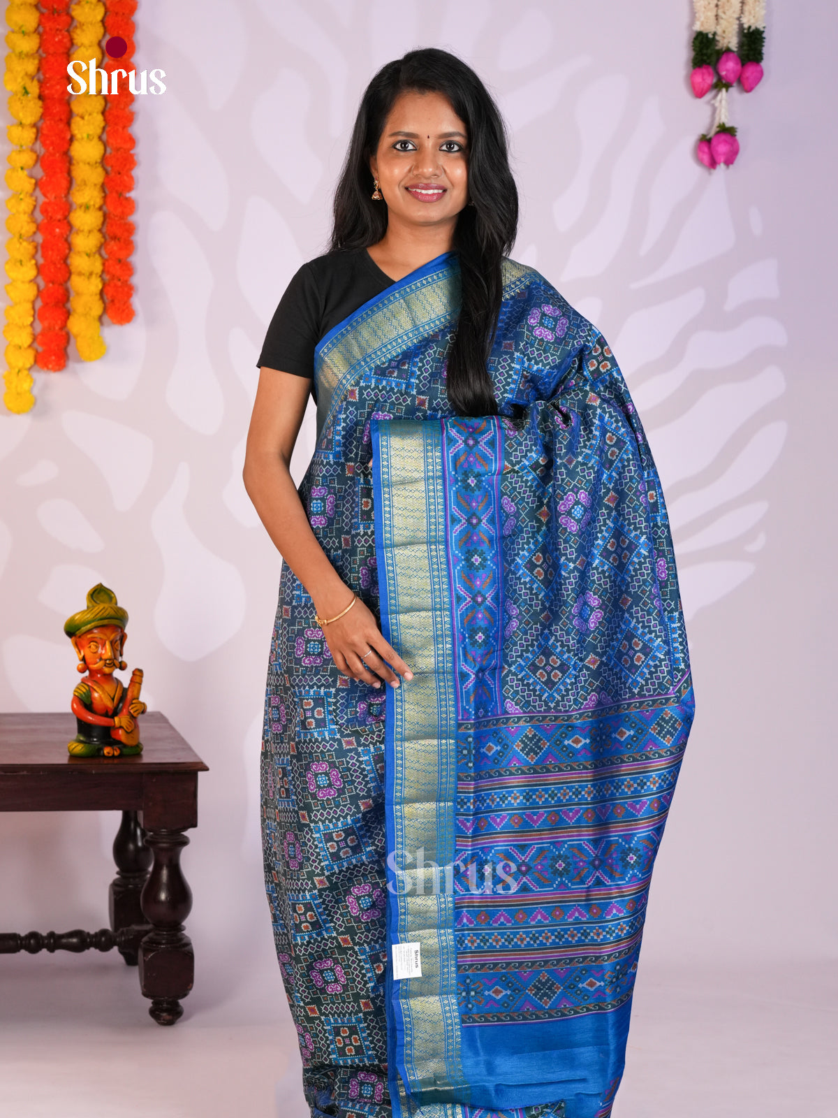 Blue- Semi Patola Saree -DLS08010 - Shop on Shrus.com