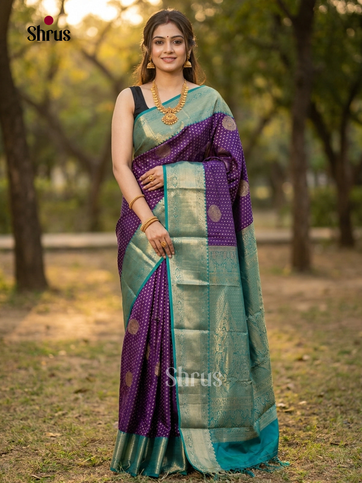 Violet & Green - Semi Kanchipuram Saree - DLS09042