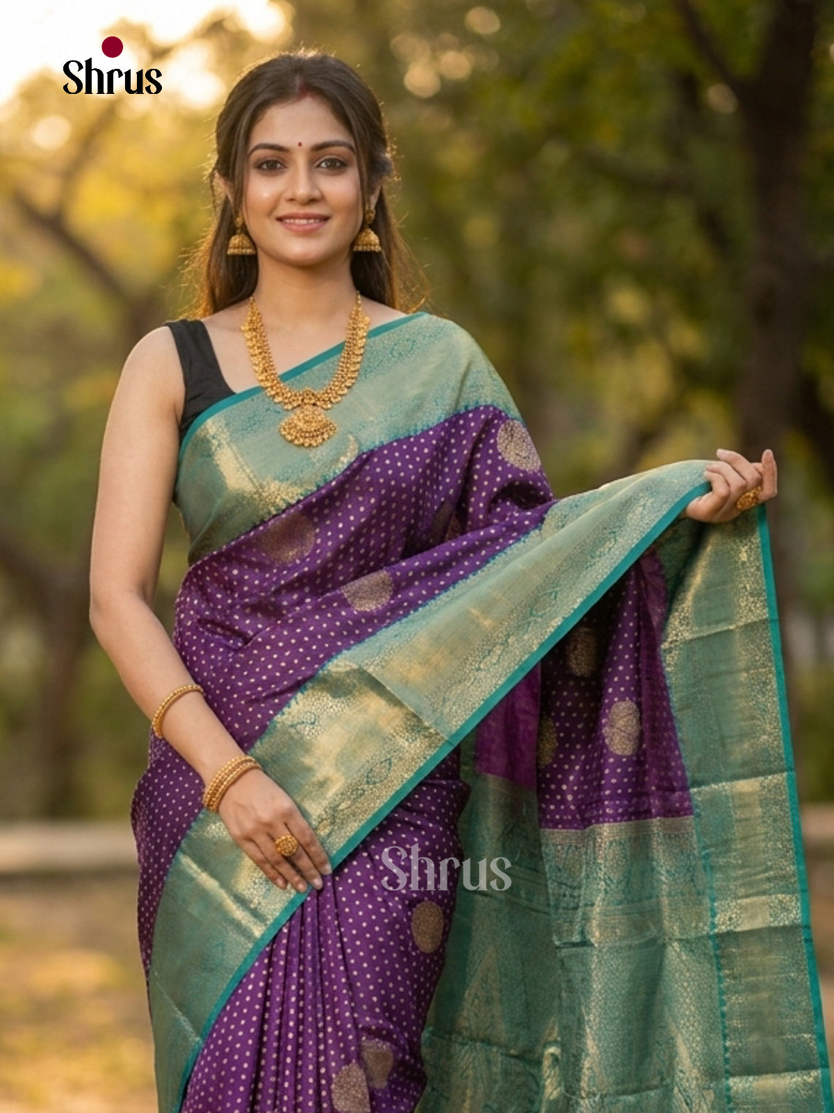 Violet & Green - Semi Kanchipuram Saree - DLS09042