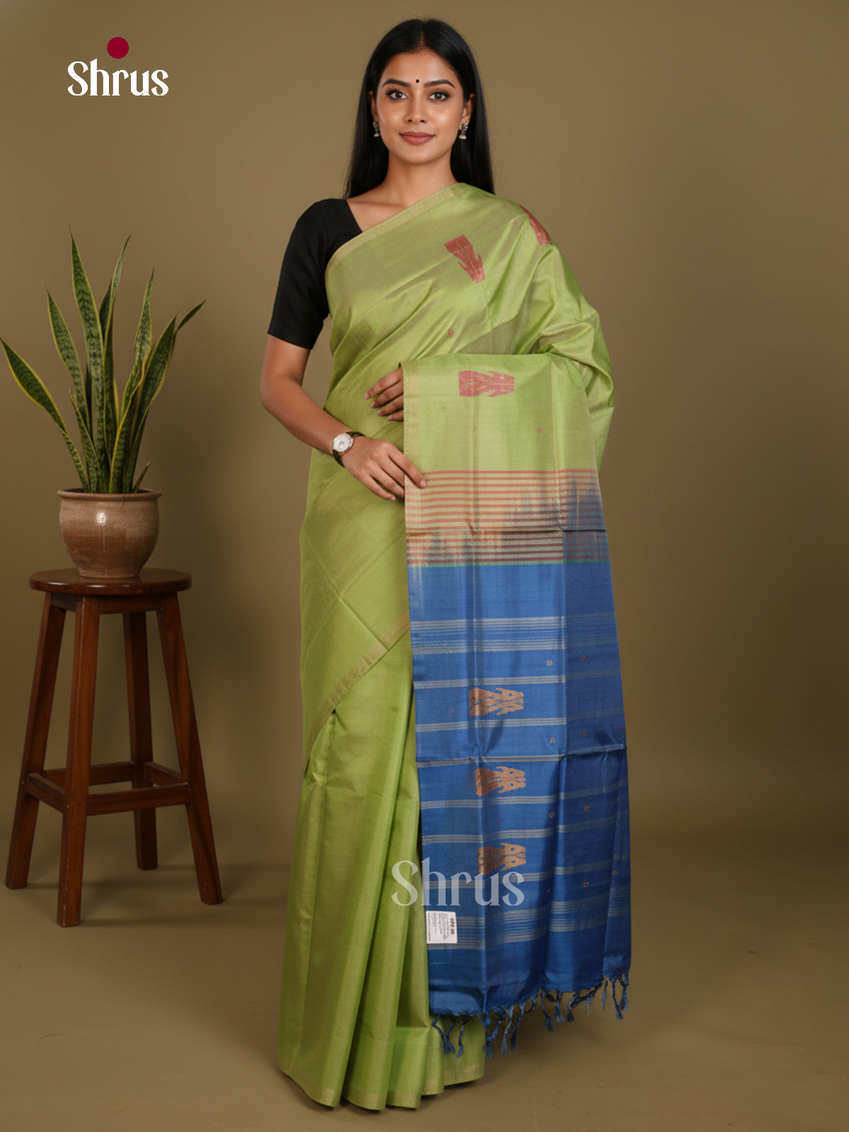 Green & Blue - Banana Pith without blouse Saree - Shop on Shrus.com