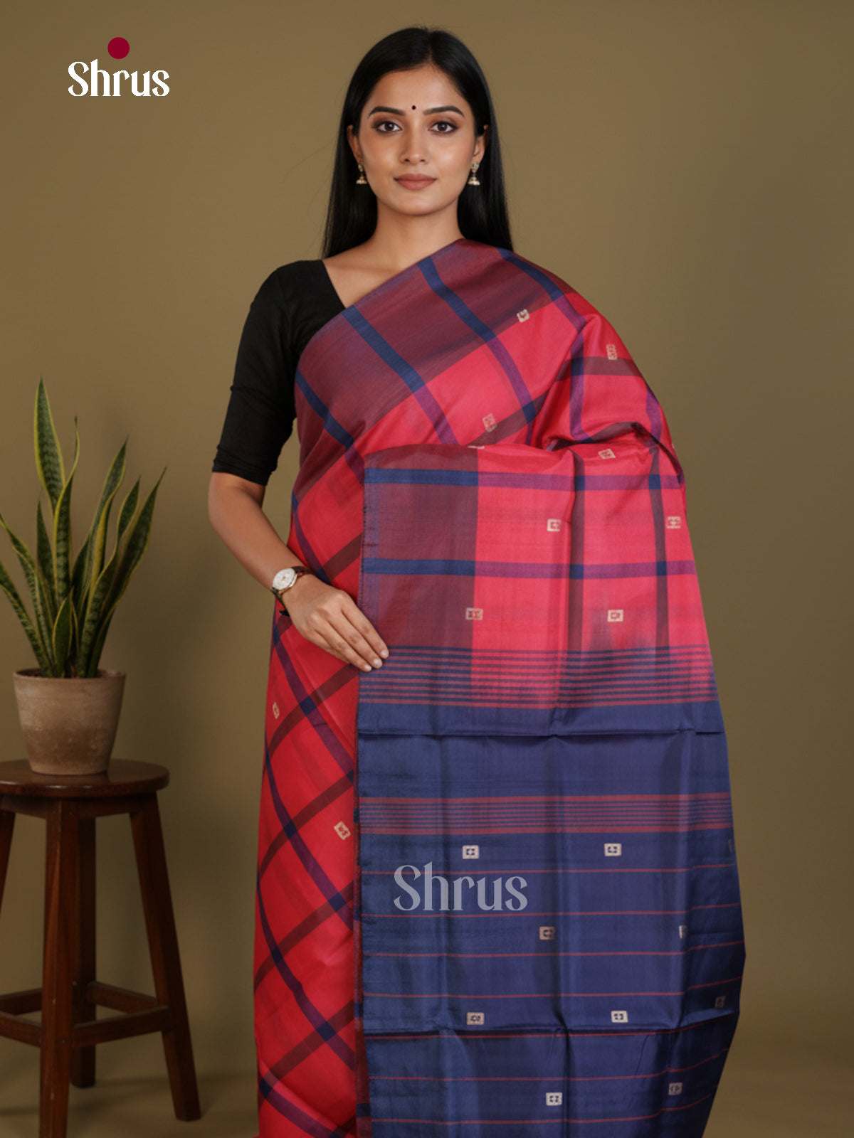 Pink & Blue - Banana Pith without blouse Saree