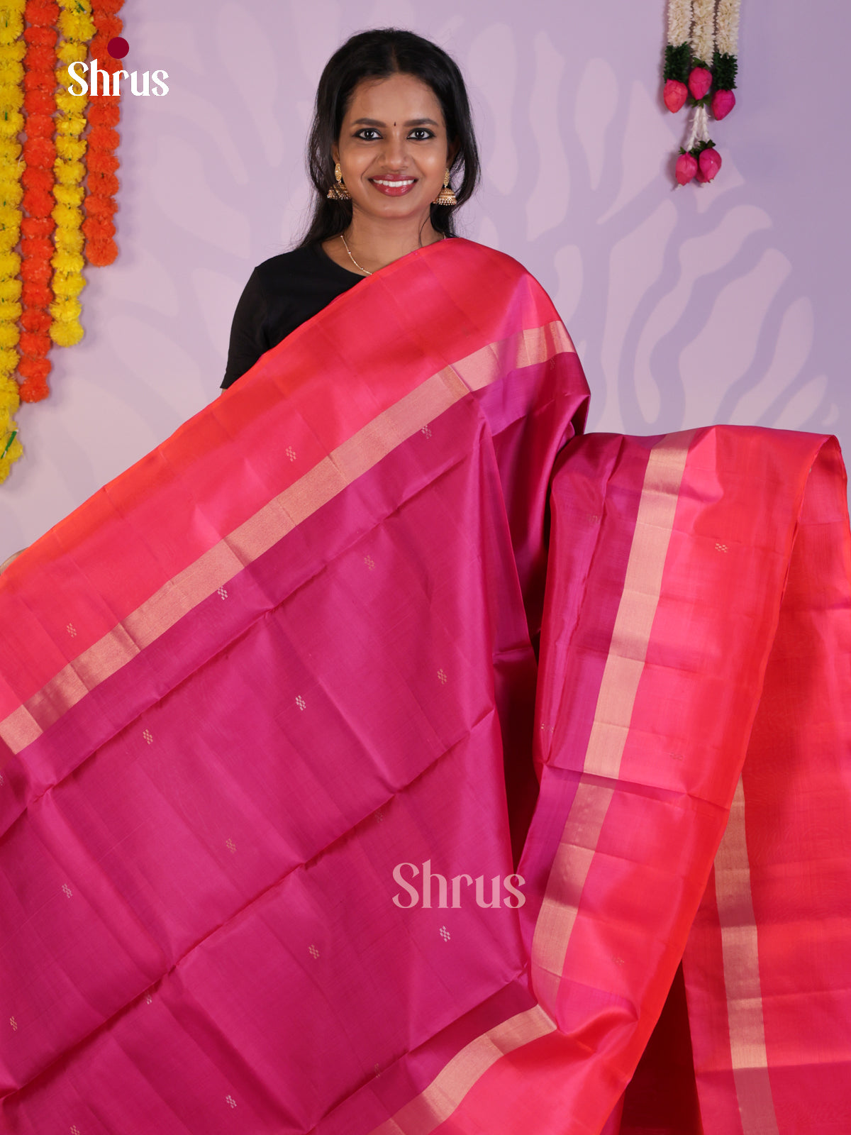 Stunning Purple & Pink Soft Silk Saree with zari buttas & Brocade Pallu