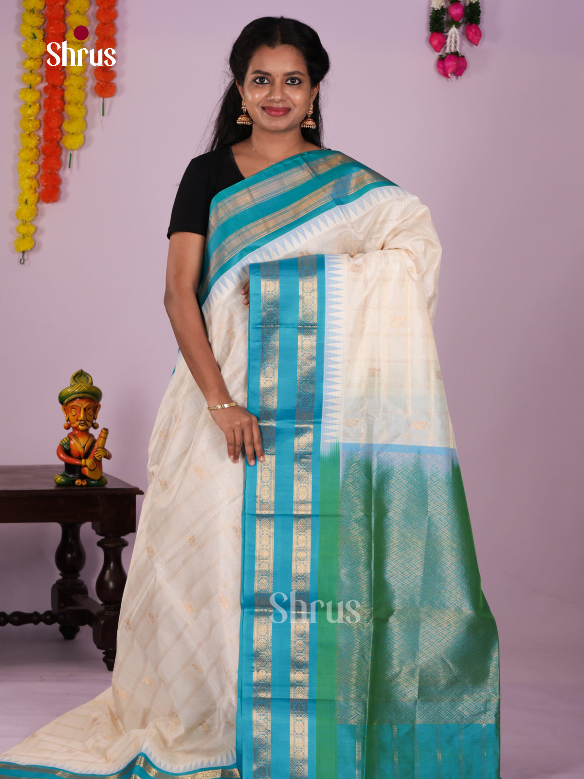 DLS15091 - Temple-border Saree
