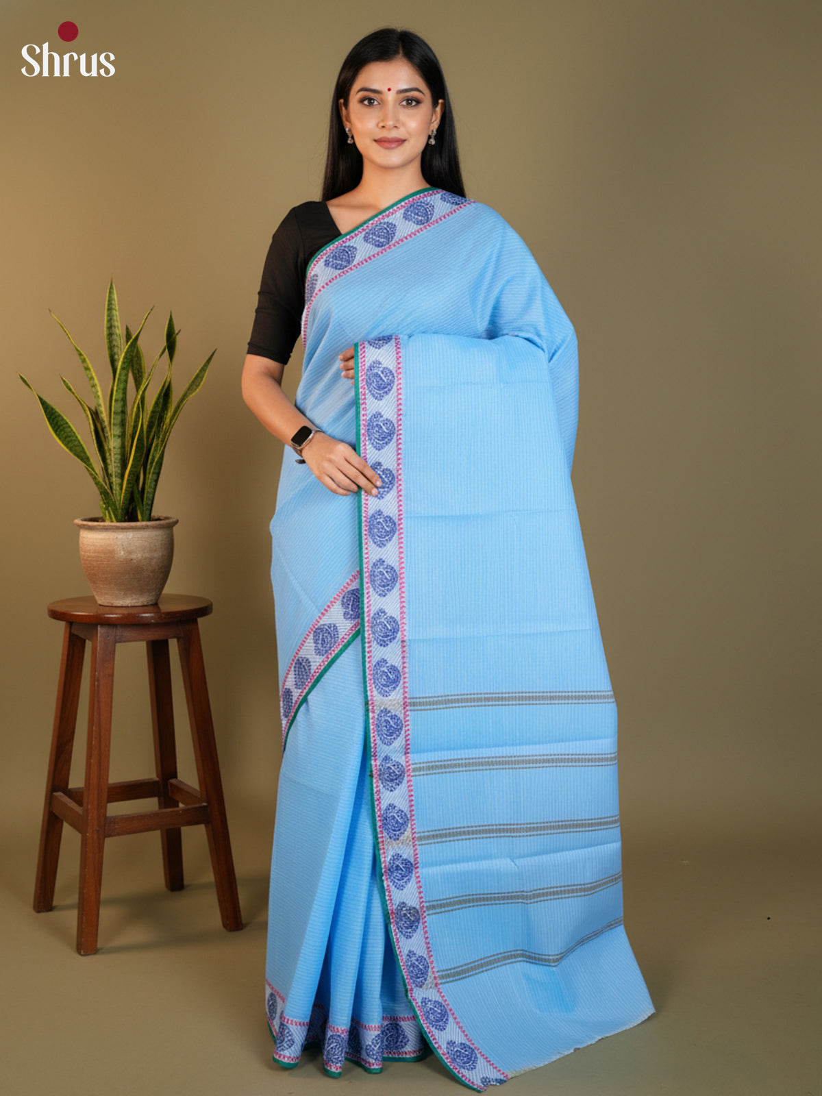 Pastel Blue & Green -DLS15193 - South Cotton Saree