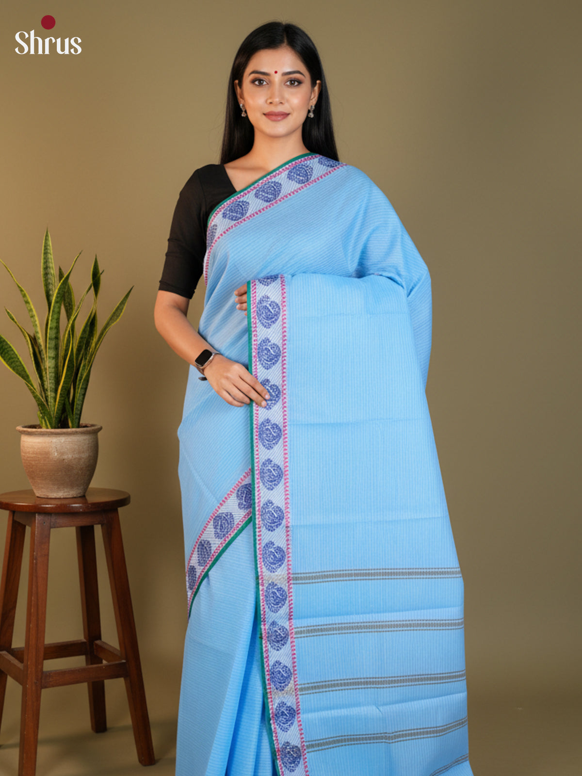 Pastel Blue & Green -DLS15193 - South Cotton Saree