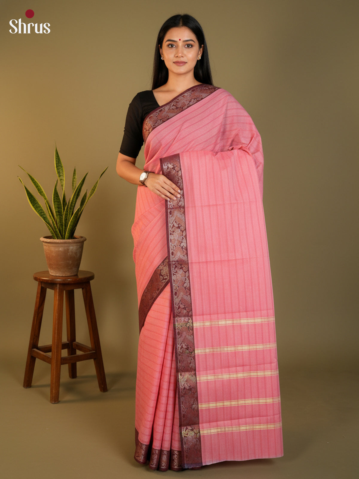 Pink & Maroon- South Cotton Saree- DLS15195