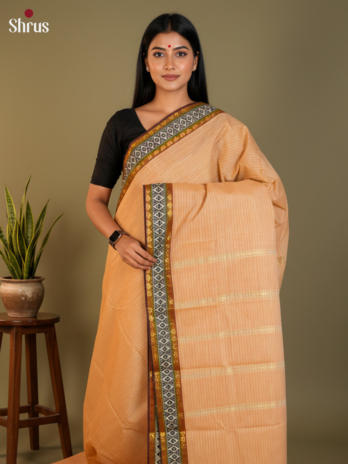 Peach - South Cotton Saree- DLS15199