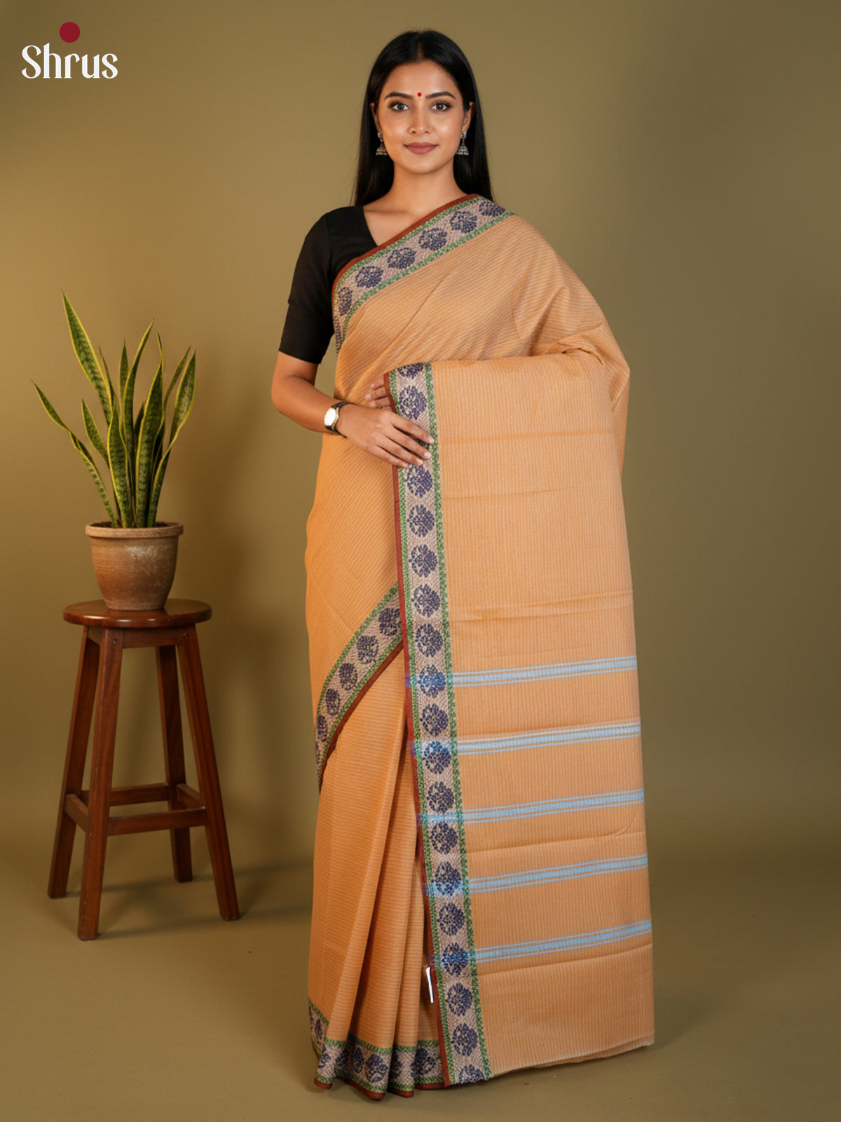 Peach & Maroon - South Cotton Saree-DLS15200