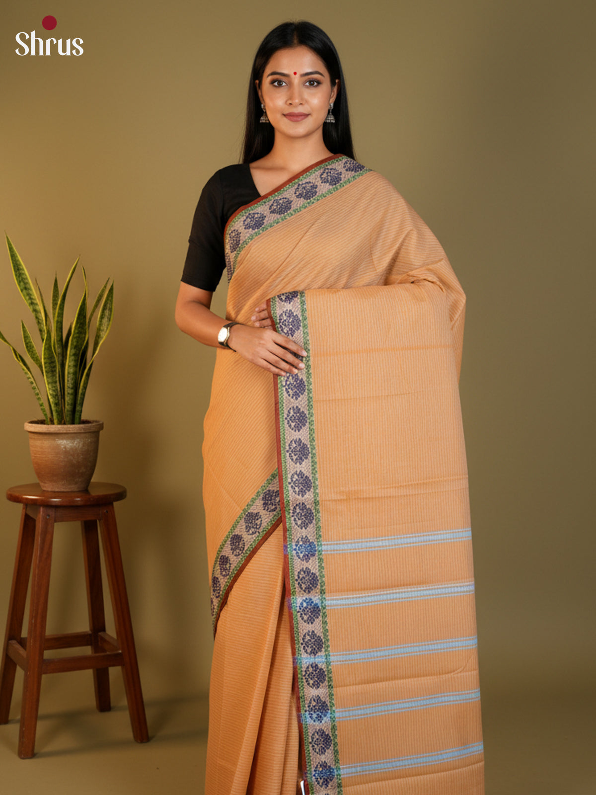 Peach & Maroon - South Cotton Saree-DLS15200
