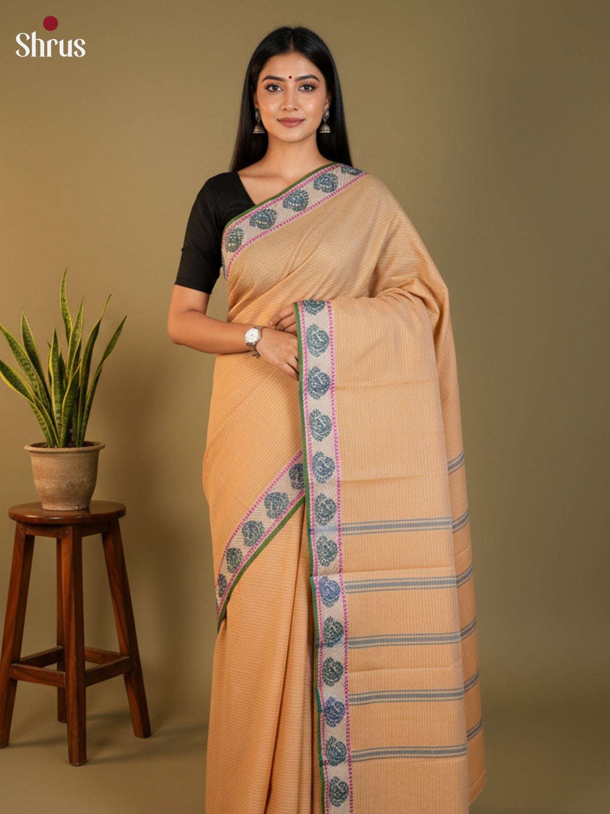 Peach & Green - South Cotton Saree-DLS15201