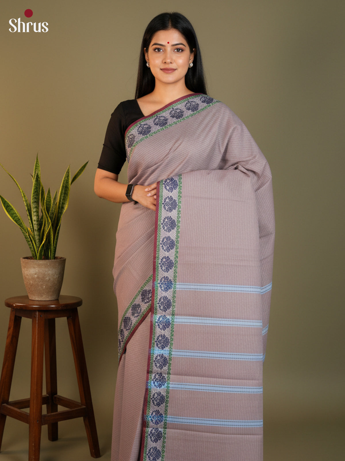 Grey & Maroon - South Cotton Saree-DLS15204