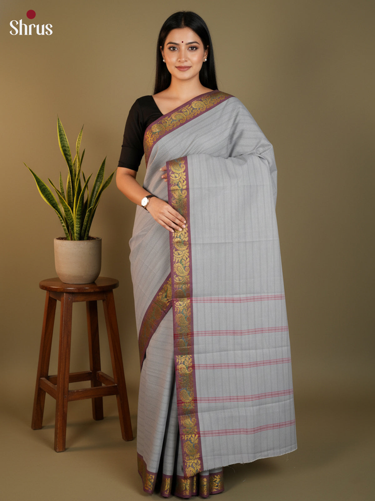 Grey & Purple - South Cotton Saree-DLS15209 - Shop on Shrus.com