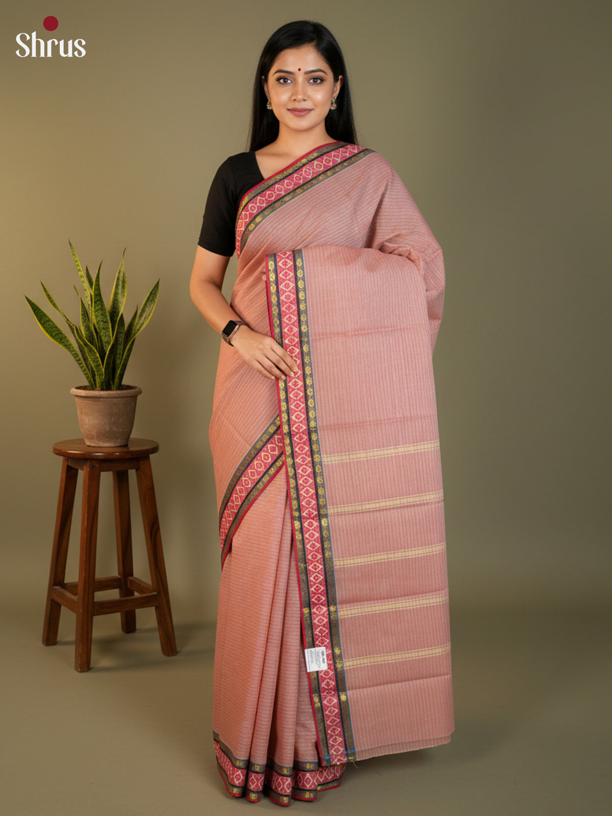 Light Brown & Red- South Cotton Saree- DLS15214 - Shop on Shrus.com