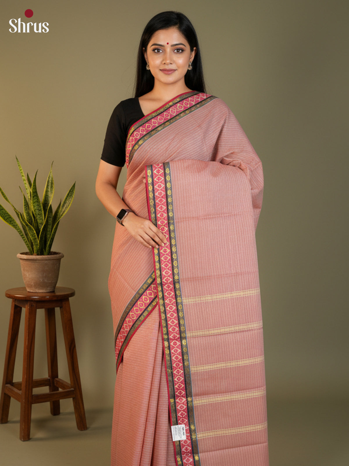 Light Brown & Red- South Cotton Saree- DLS15214 - Shop on Shrus.com