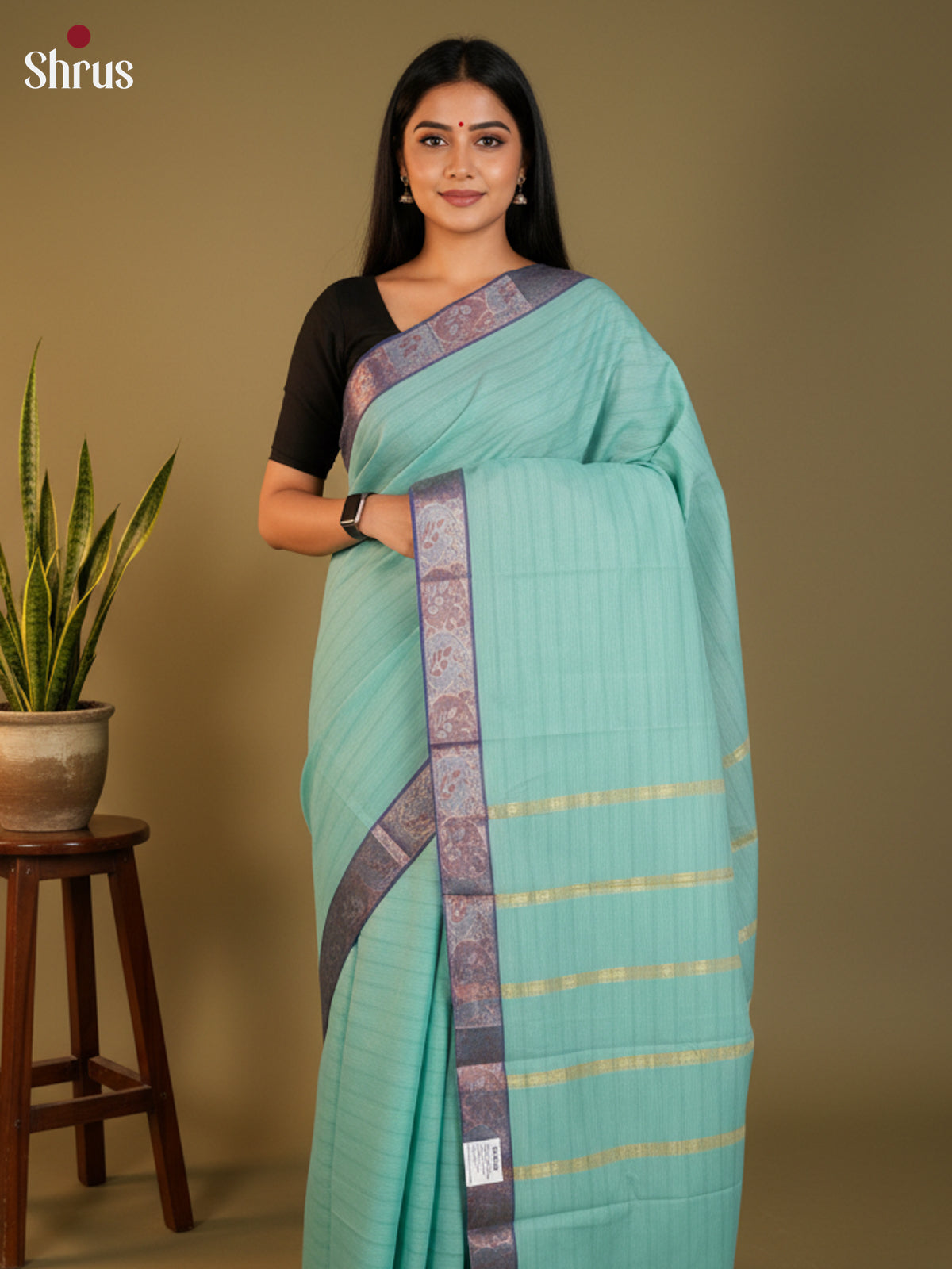 Pastel green & Blue- South Cotton Saree- DLS15215