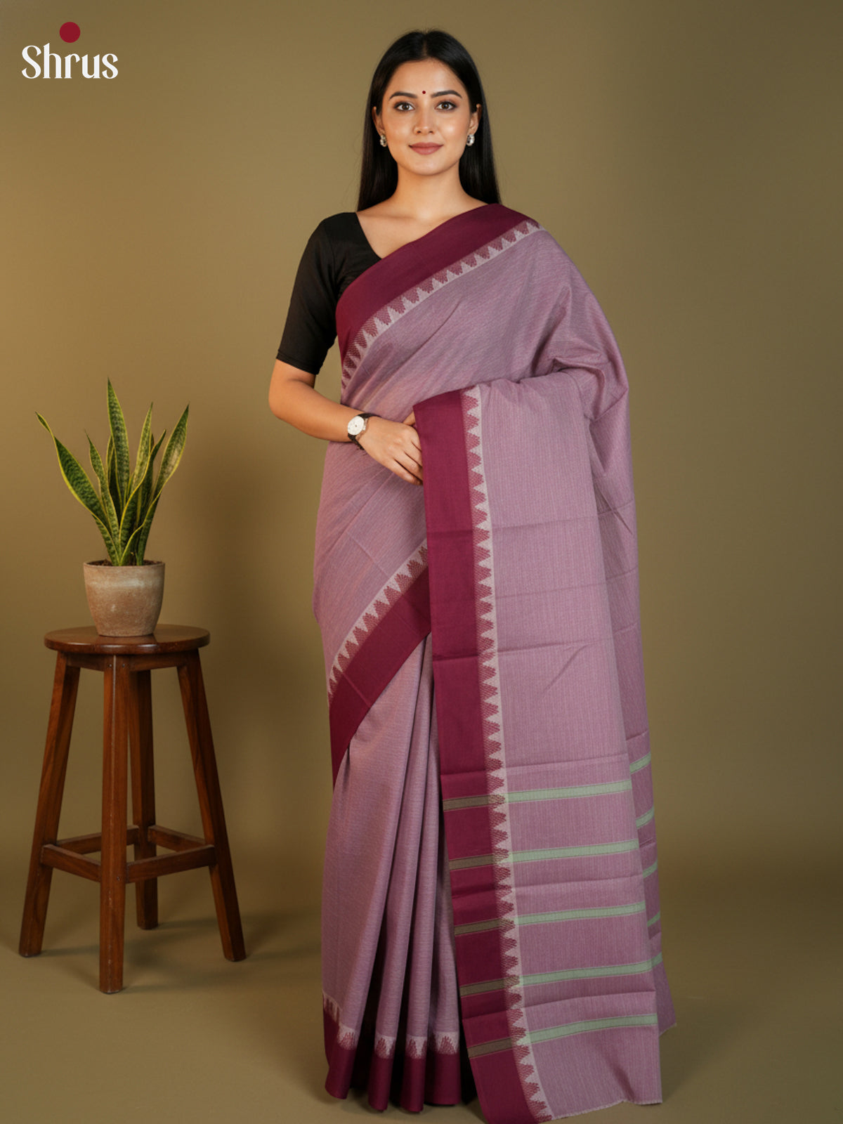 Purple & Maroon - South Cotton Saree-DLS15218 - Shop on Shrus.com