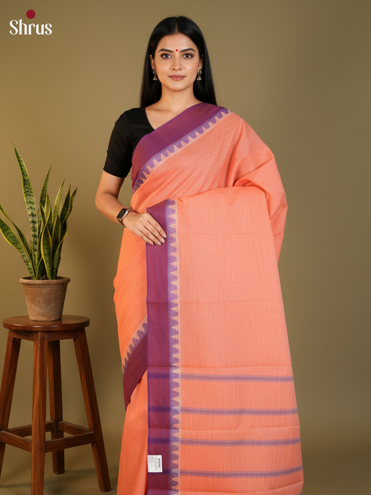 Peach & Purple - South Cotton Saree-DLS15222 - Shop on Shrus.com