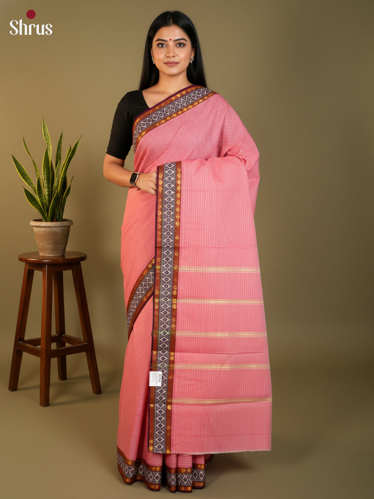 Pink & Maroon - South Cotton Saree-DLS15224